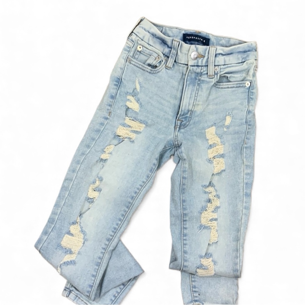 AEROPOSTALE Super High-Rise Curvy Jegging – Light Wash Distressed – LYCRA FREEF!